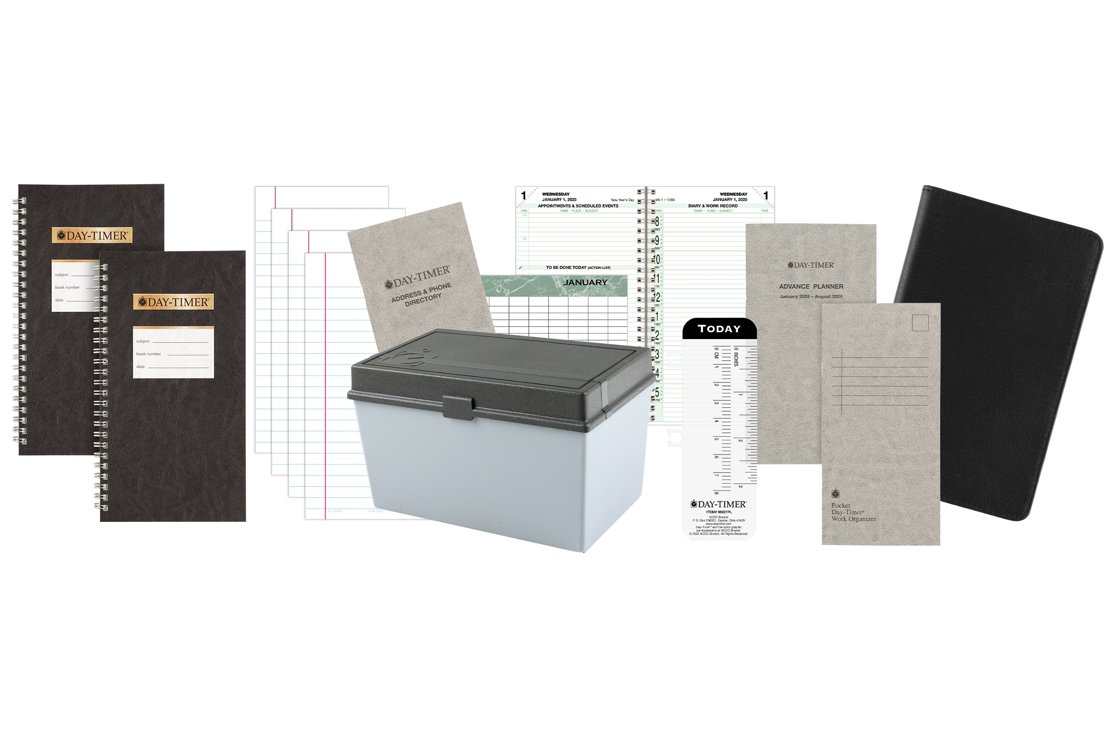 DayTimer® 2025 Two Page Per Day Antique Vinyl Planning Bundle, Pocket