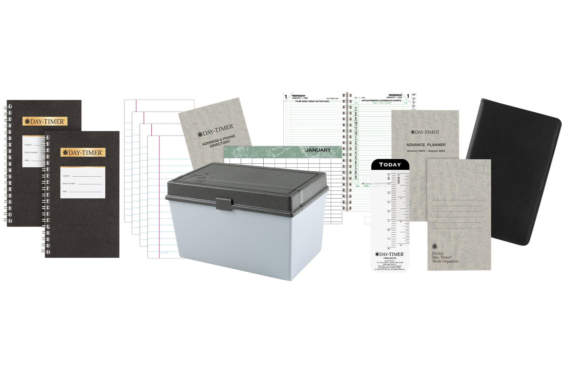 DayTimer® 2025 Two Page Per Day Indexed Antique Vinyl Planning Bundle